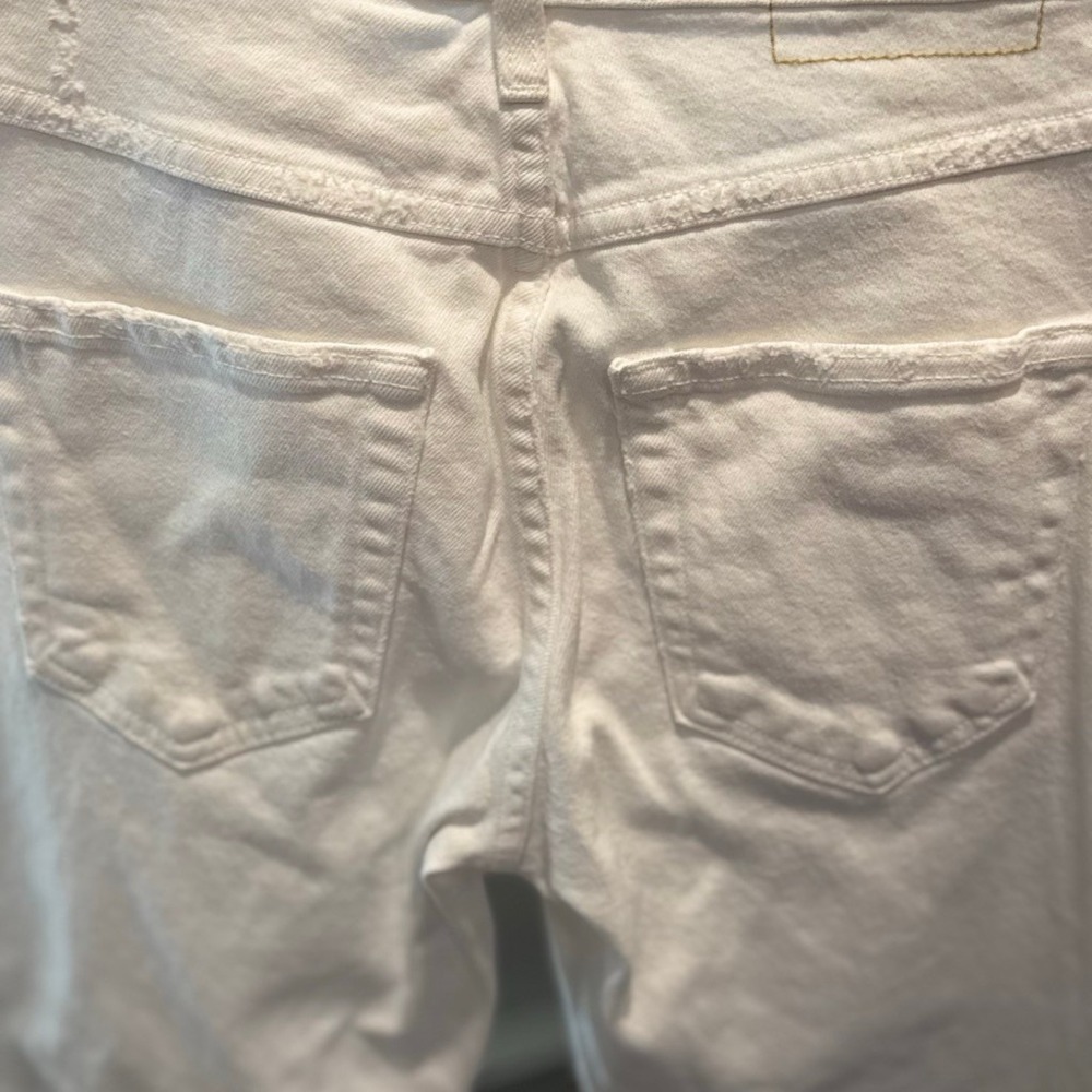 AMO Denim 2010s Sea Salt White Straight Crop Jeans Button Fly & Raw Hem Size 25 - Picture 9 of 15